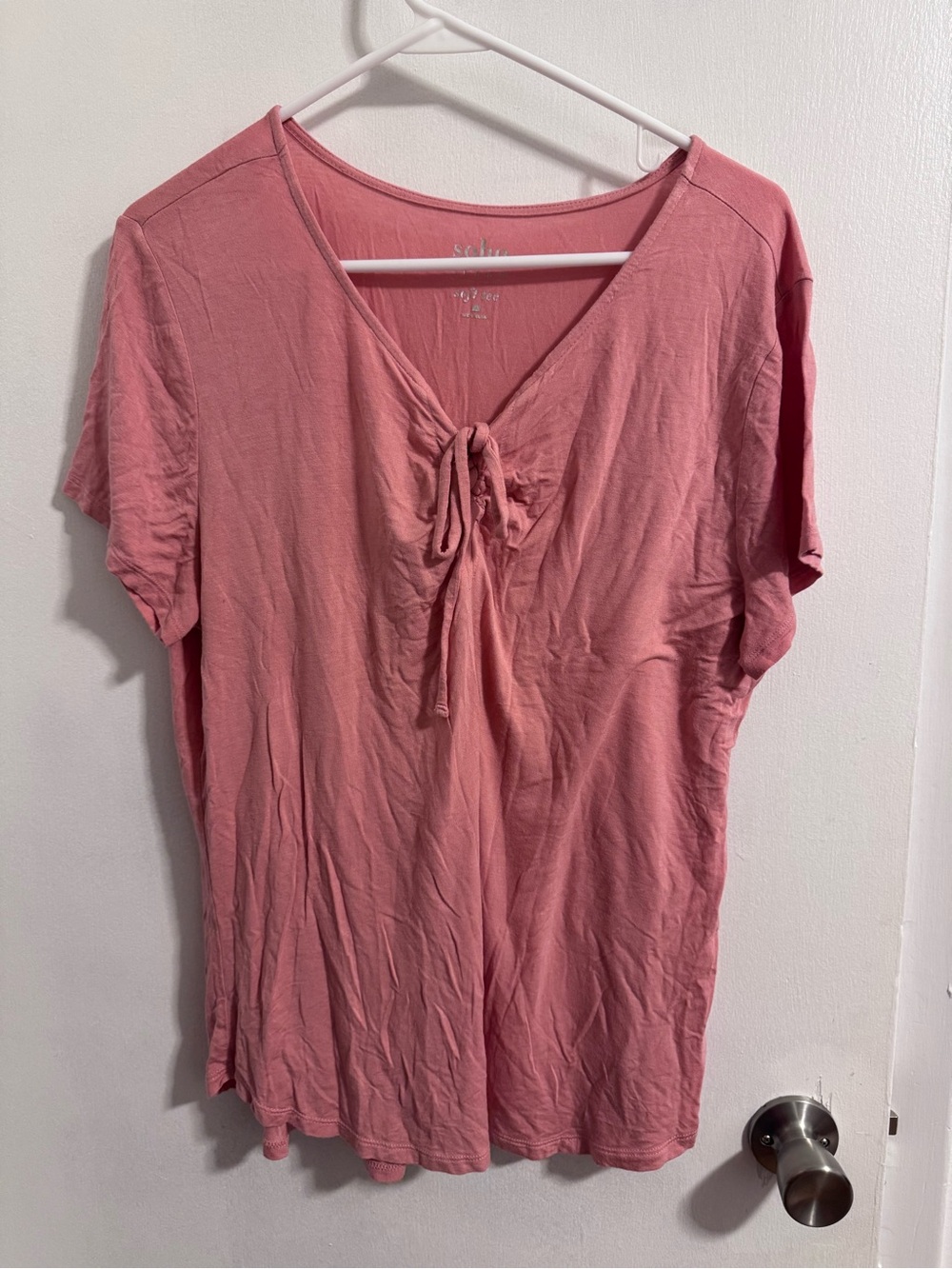 Soho Rose Pink Tie-Front V-Neck Short Sleeve Top